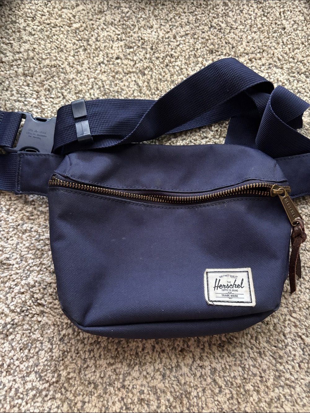 Herschel Supply Company Navy Belt Bag with Brass Zipper